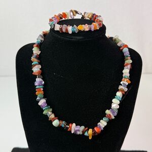 Vintage Chipped Stone Necklace and Bracelet | SE 925 | Multicolor